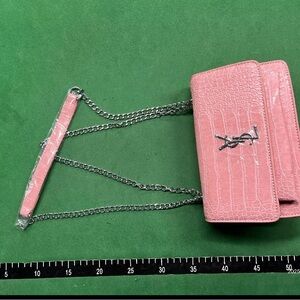 Yves Saint Laurent Pink Croc-Embossed Shoulder Bag